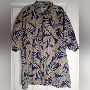 ToriRichard L Hawaiian Srtslv GreenNavyBlueCotton Pocket ButtonDown Men's Shirt.